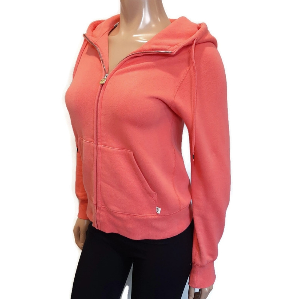 TNA Aritzia Full Zip Hoodie Sweatshirt Sweater Orange Embroidered Logo Fleece